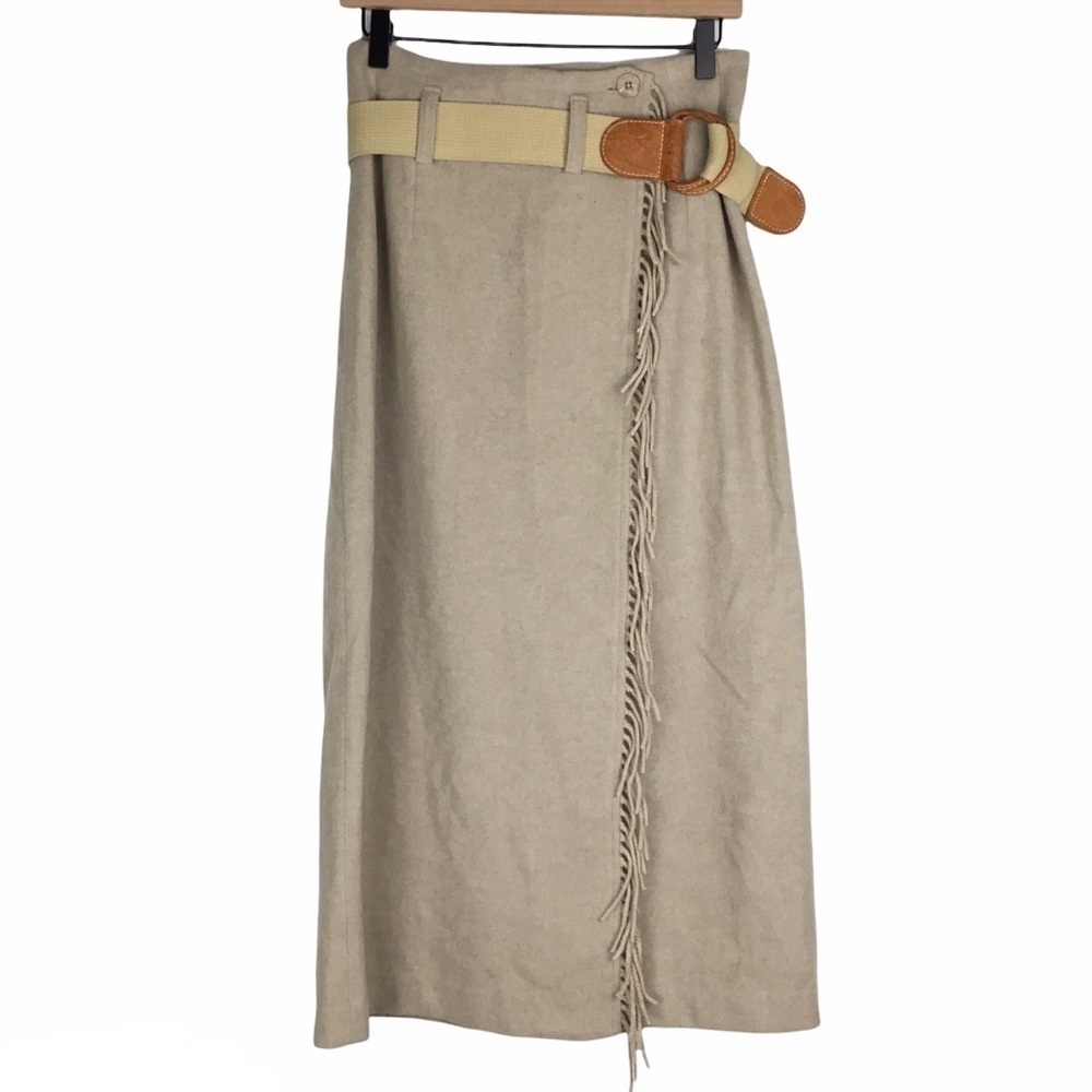 EXPRESS Vintage Skirt Maxi Wool Cashmere Fringe Wrap Southwestern Ranch Style 6